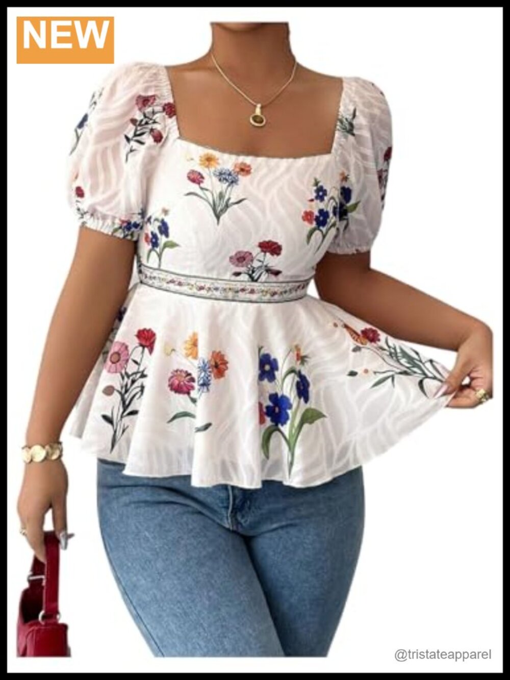 Puff Sleeve Square Neck Floral Boho Peasant Blouse